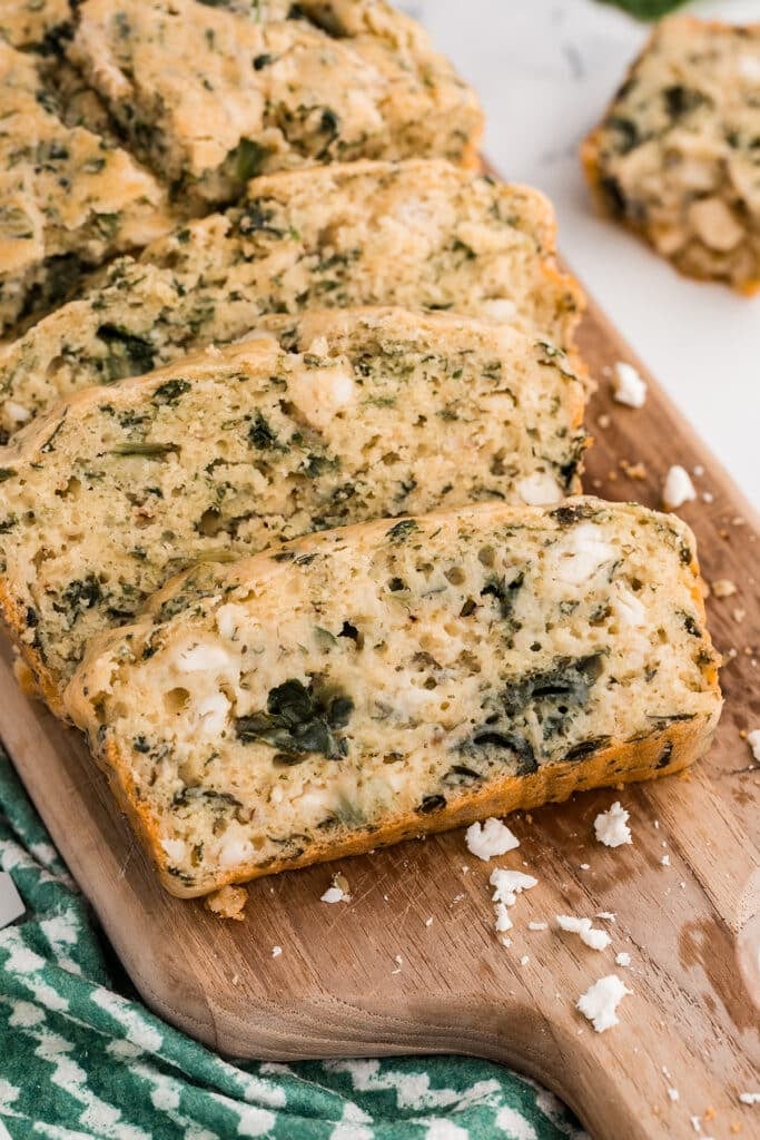 sliced loaf of spinach feta bread.