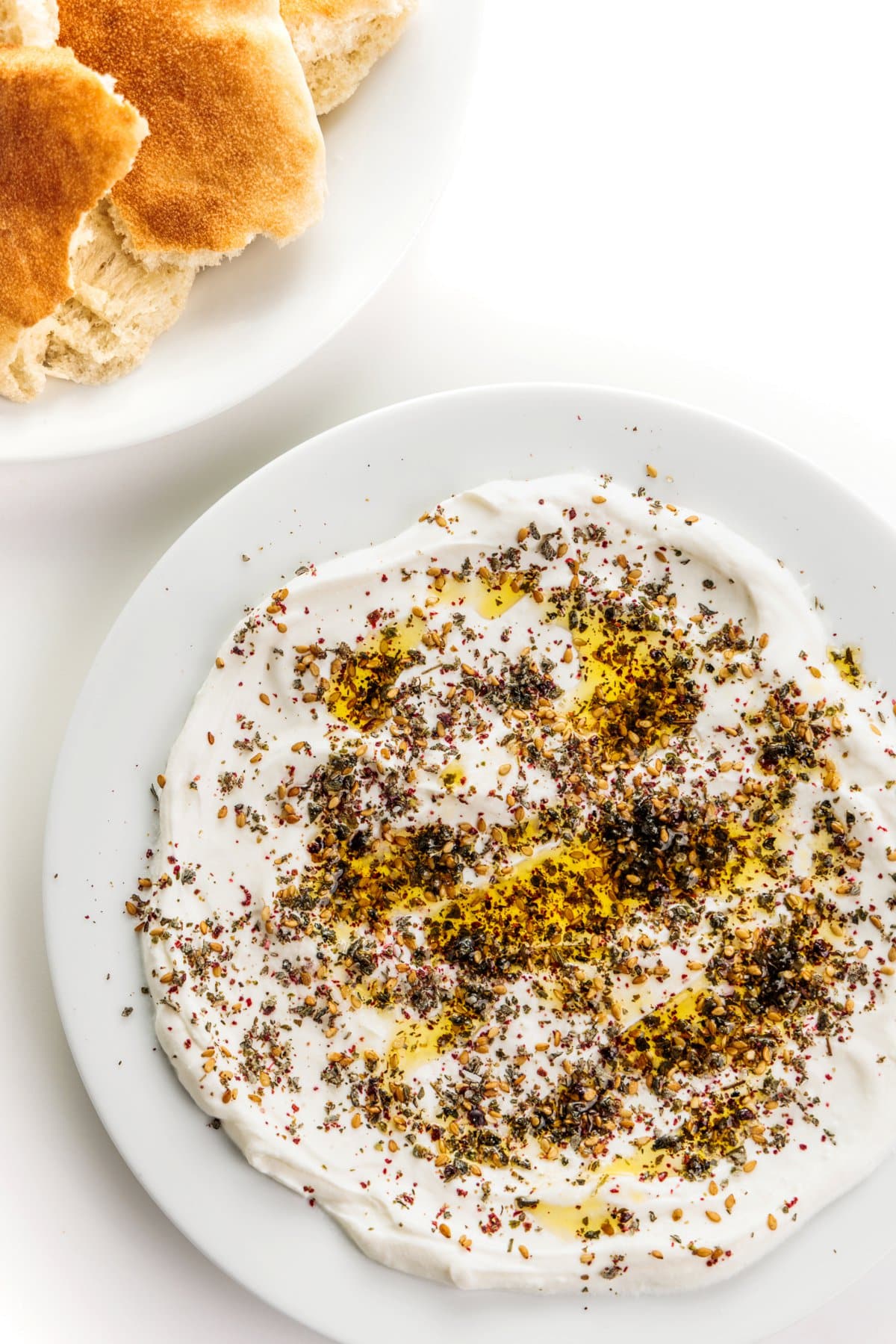 Labneh with olive oil and za'atar.