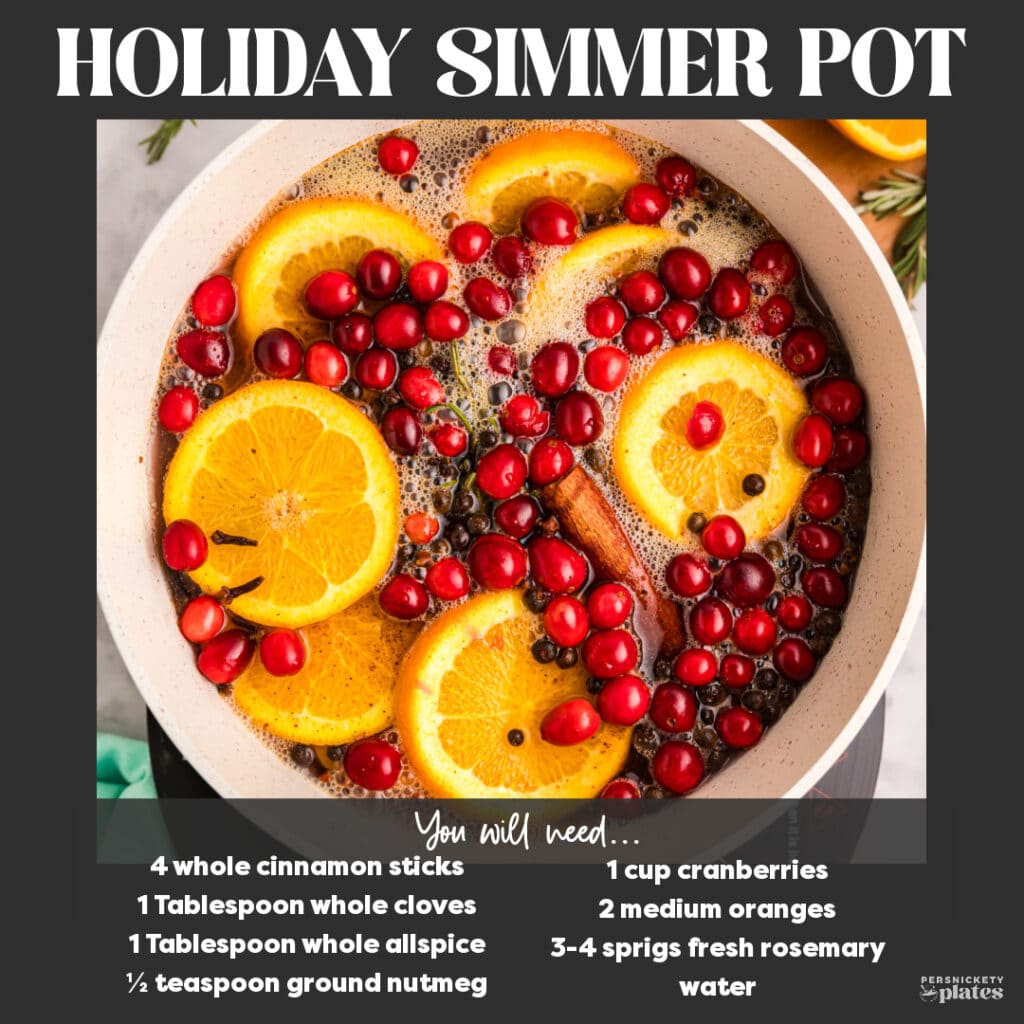 graphic showing the recipe for a holiday simmer pot.