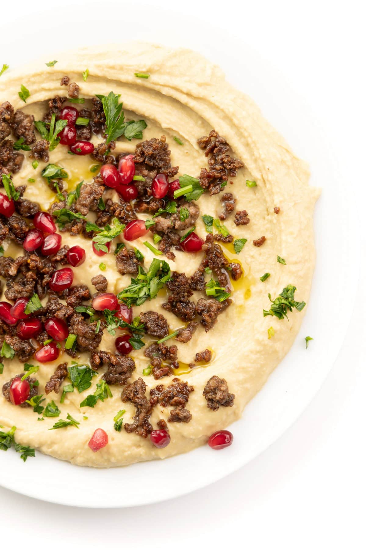 Warm Hummus with Ground Lamb and Pomegranate