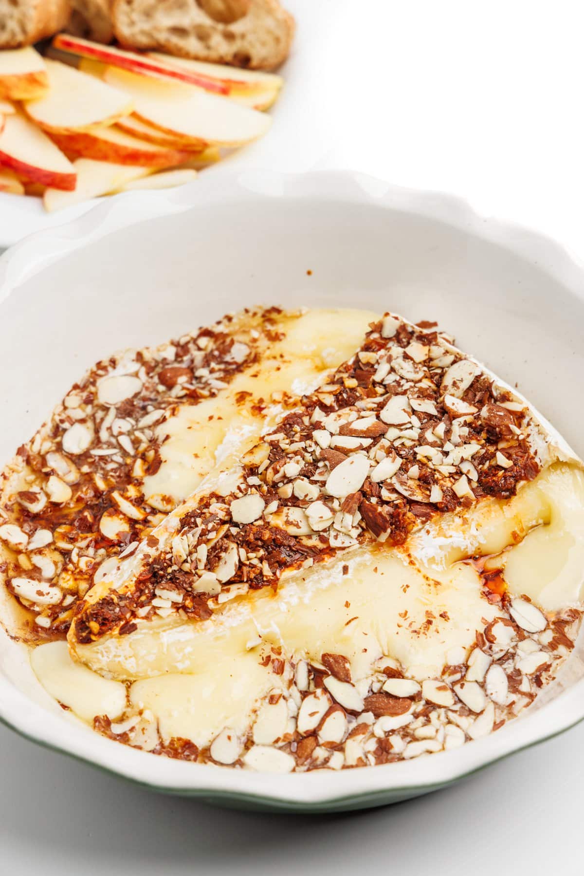 Hot honey baked brie out of the oven.