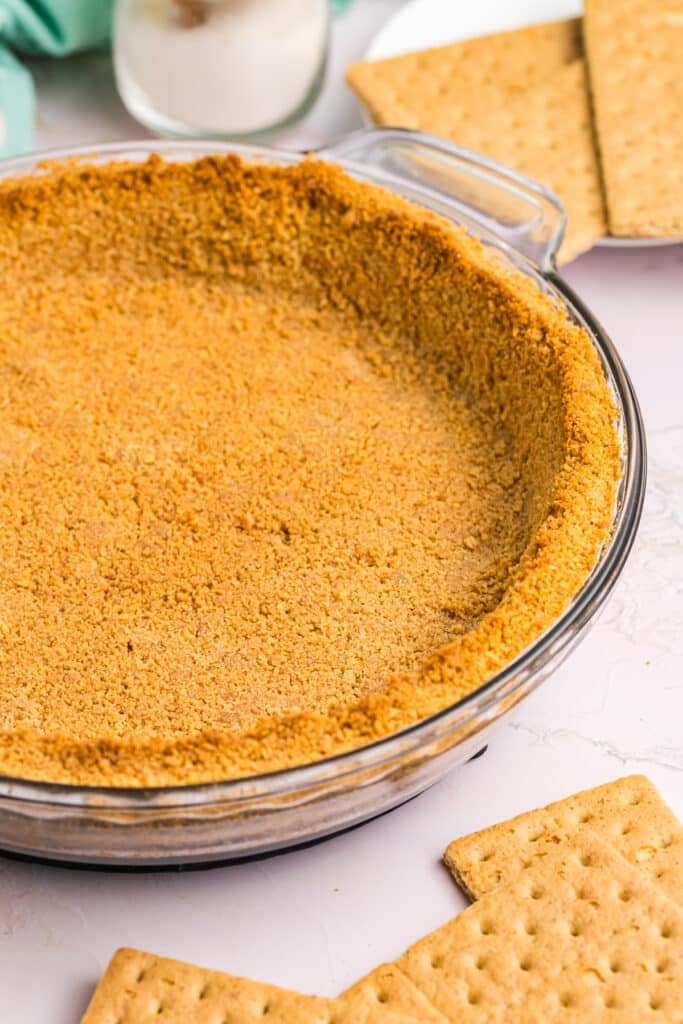 Close-up of graham cracker crust edge.