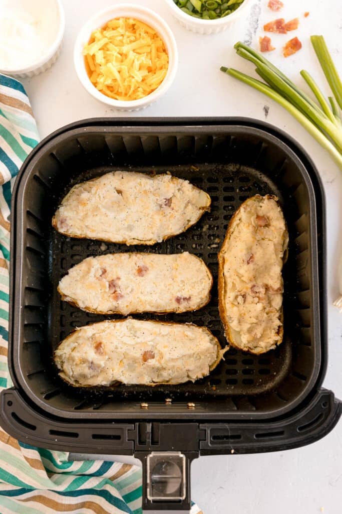 twice baked potatoes going into the air fryer.