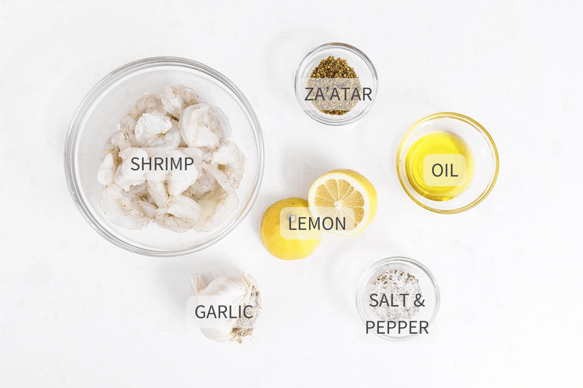 Labeled ingredients for Lebanese air fryer shrimp.