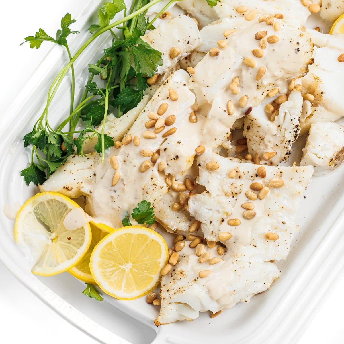 Grilled White Fish with Tahini Lemon Sauce