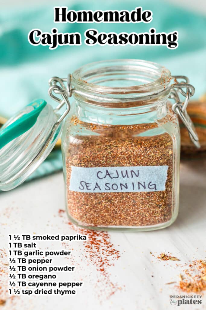 labeled photo showing a recipe and photo for cajun seasoning.