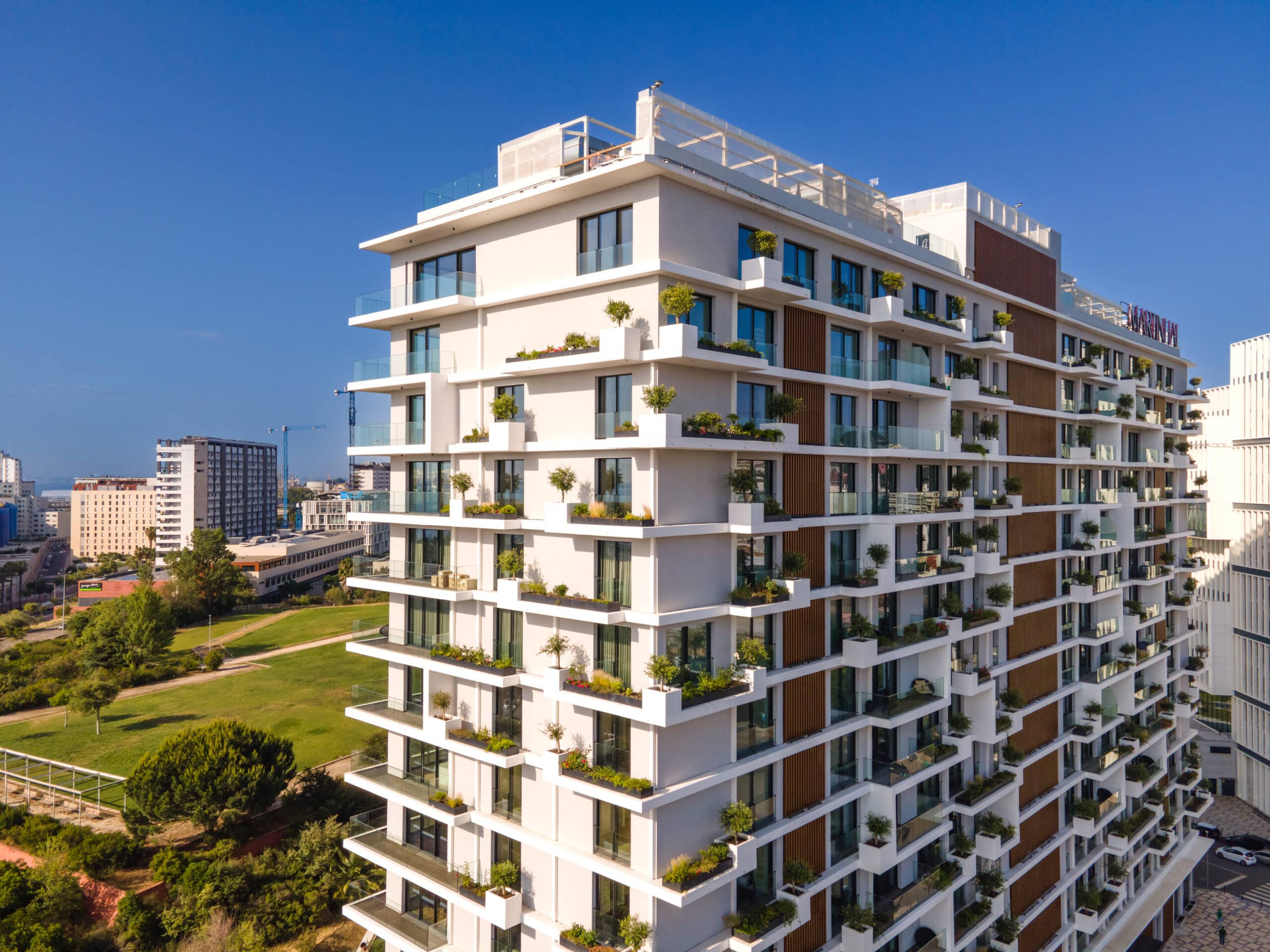 Outdoor view of the Martinhal Oriente hotel in Lisbon, Portugal.