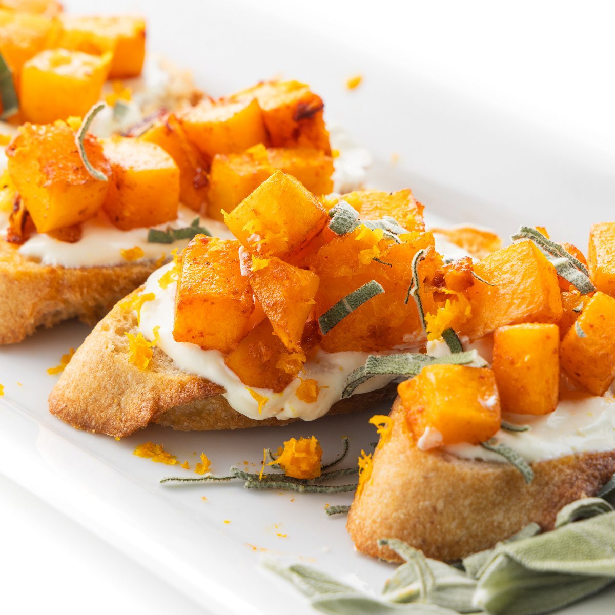 Butternut Squash Crostini with Whipped Goat Cheese & Sage