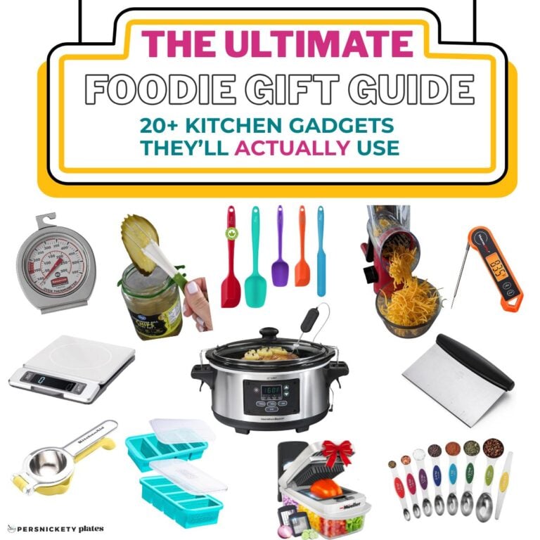 collage of foodie gift guide gadget ideas.